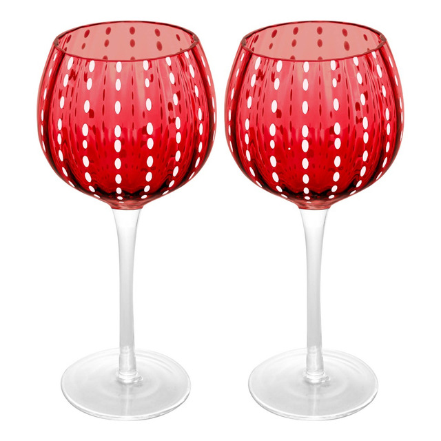 Conjunto 2 Taças Para Vinho De Vidro Orquídea Vermelho 450ml Wolff