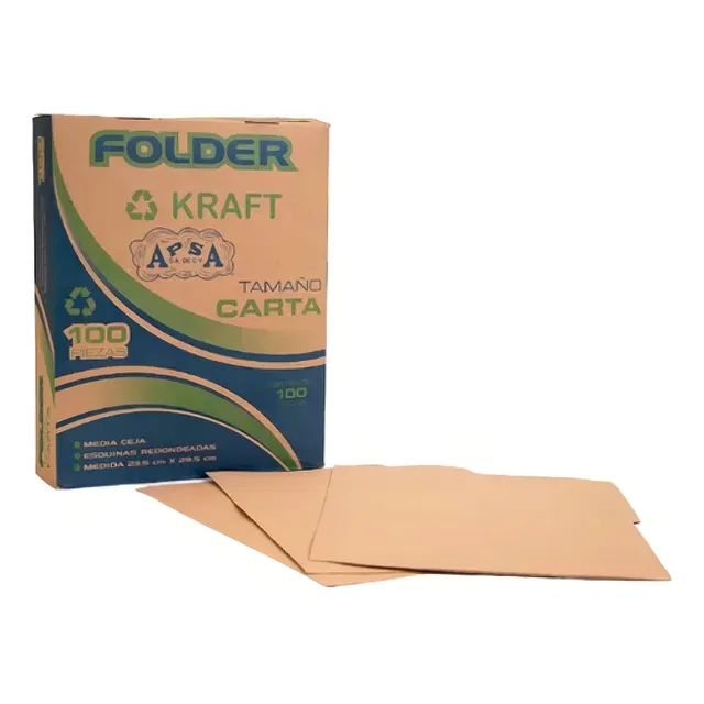 Folder Apsa L16-p Tamaño Carta 1/2 Ceja Kraft Con 100 Piezas