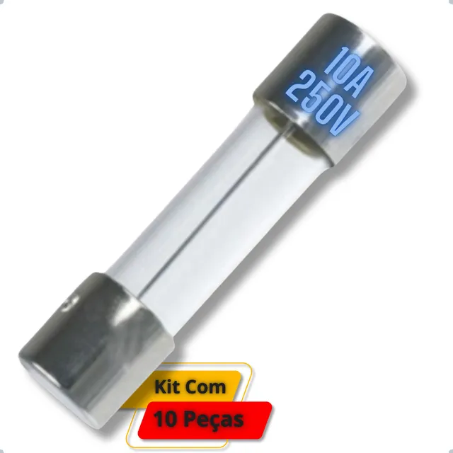 Fusível De Vidro 10a - 250v Pequeno 5x20mm - Kit C/ 10 Peças