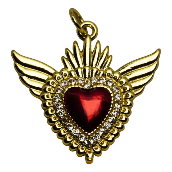 Colgante Corazón Con Alas Con Zircones Enchapado En Oro
