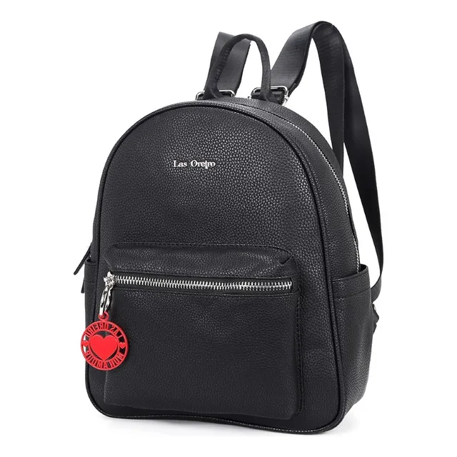 Mochila Mujer Las Oreiro Cuero Pu C/ Organizador Llavero Color Negro 21976 Diseño De La Tela Lisa