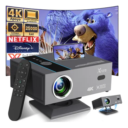 Proyector 4k Fhd Android Autofocus 25000 Lumenes Evitación Automática De Obstáculos Professional 60 Hz Bluetooth Projector Dual Wifi 6 Sonido Hifi Con Soporte Ajustable 3rg Ram + 16gb Rom Negro