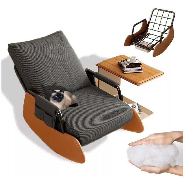 Sillones Modernos Ergonómicas Mecedoras Silla con Reposapiés Retráctil Ajustable y Respaldo Silla Mecedora Tapizada de peluche Sillones Mecedores Sala de estar Recámara Gris oscuro