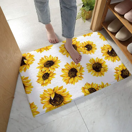 Alfombra Baño Diseño Girasol Amarillo Negro Blanco Suave 16