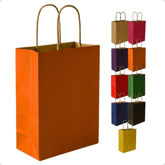 10 Sacolas Kraft Colorida Presente Tamanho P 21,5x8,5x17,5cm