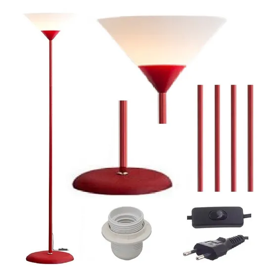 Luminária Chão 1,8m Fio Embutido Piso Led Abajur Spot Pf-04 Estrutura Vermelho
