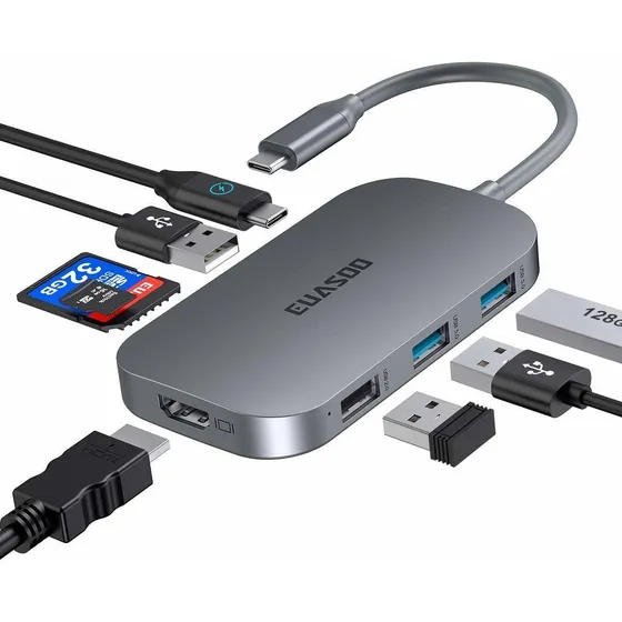 Usb Tipo Euasoo 8 1 Adaptador 4 Hdmi 3 Puerto 2.0 Lector Sd