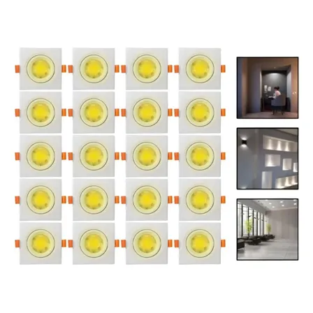 Kit 20 Spot Quadrado Direcionável Led Embutir 9x9 3w 3000k 127/220v Branco-quente
