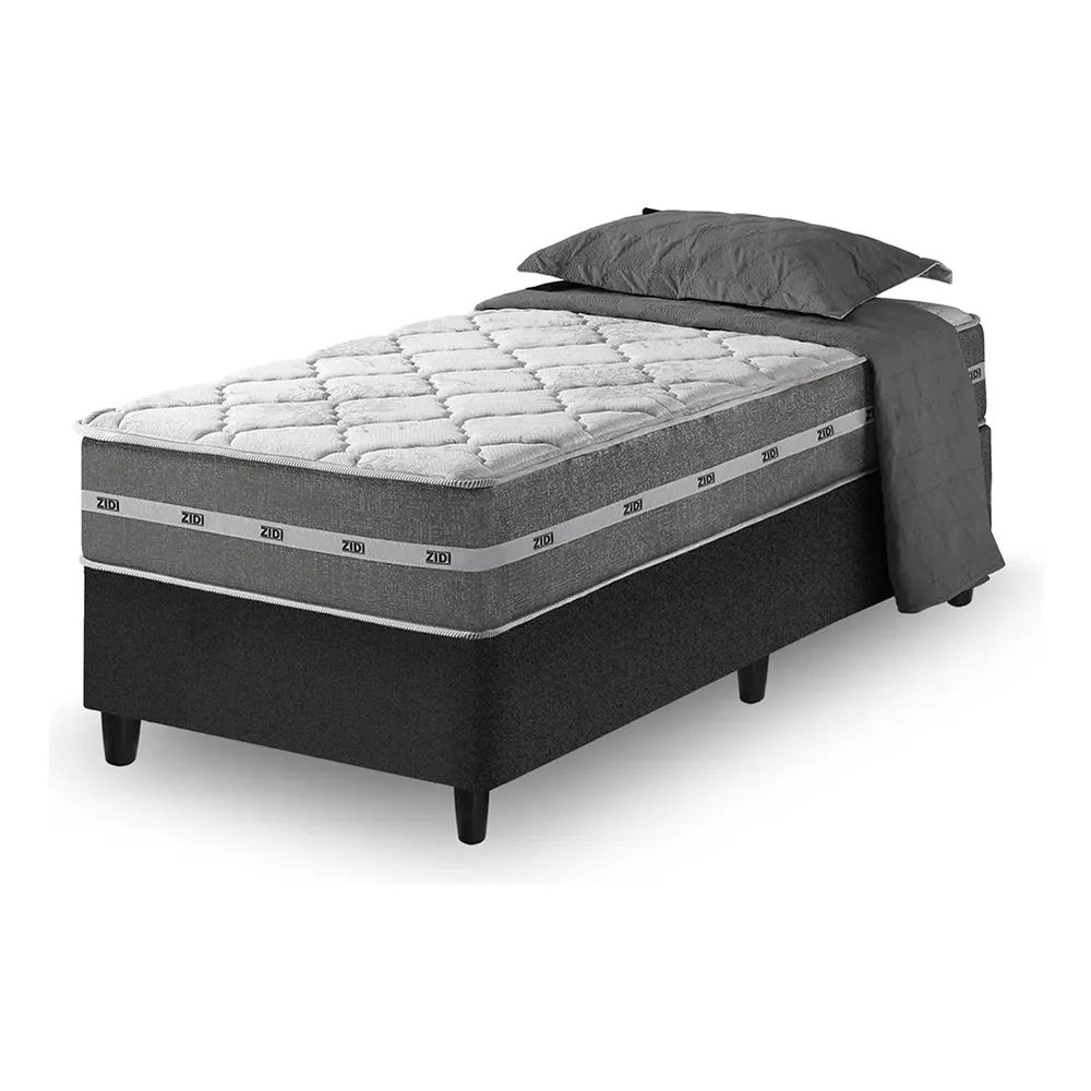 Cama Box Solteiro King + Colchão Molas Ensacadas Miami 96cm Preto