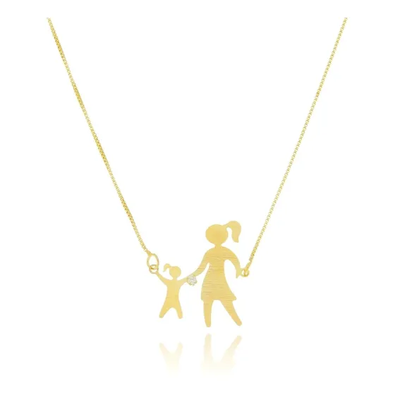 Colar Corrente Pingente Mãe E Filha Folheado Em Ouro 18k
