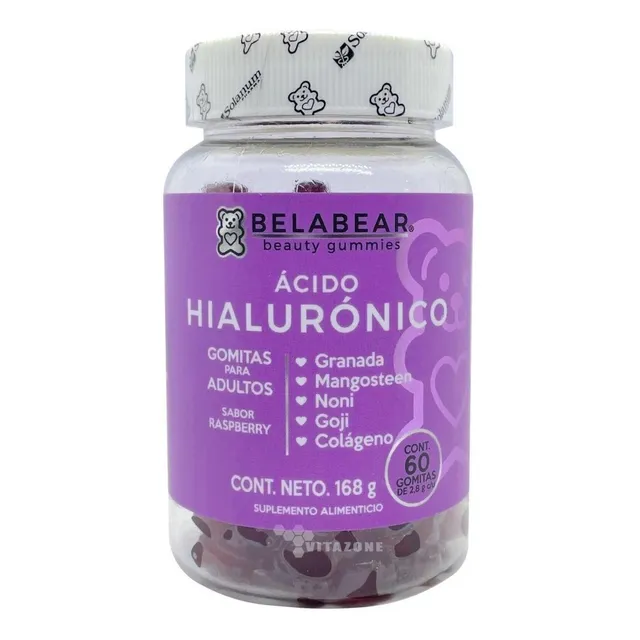 Belabear Ácido Hialurónico 60 gomitas Fruit Mix Solanum Granada, Mangosteen, Noni, Goji, Colágeno.
