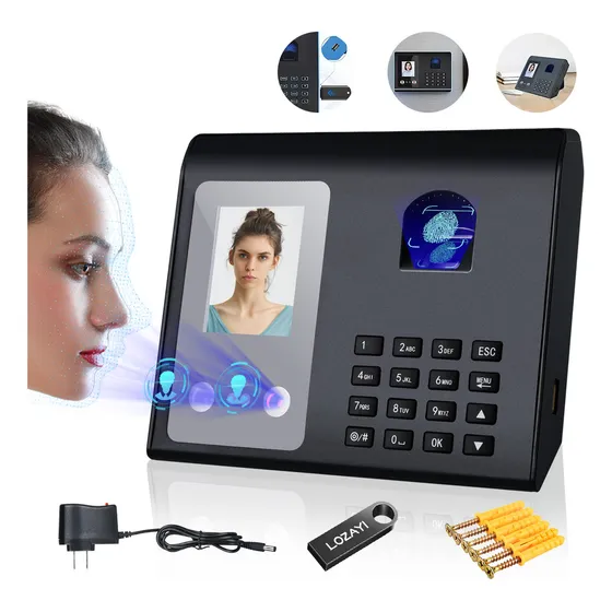 3 en 1 reloj xiangshan checador biométrico funciones de reconocimiento facial, de huellas dactilares y PIN unidad flash USB de regalo