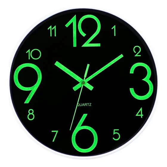 Reloj De Pared Silencioso Con Luz Nocturna, Marco Blanco