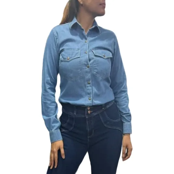 Camisa De Chambray Mangas Largas Para Damas Modelo Carla