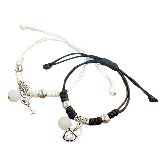 Pulseira Luminosa Casal Amizade Corda Ajustável Preto Branco