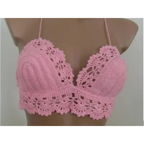Crop Top Encaje Blusa Tejido A Crochet Ropa De Playa
