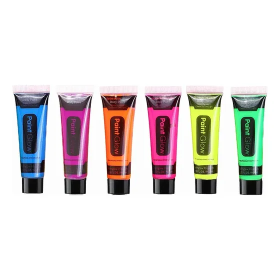 6 Pintura Neon Glow Fiesta Maquillaje Glow In The Dark 25 Ml