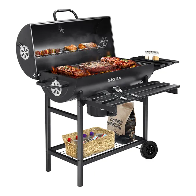 Parrilla Asador De Carbón Tipo Barril Con Ruedas Acero Inox