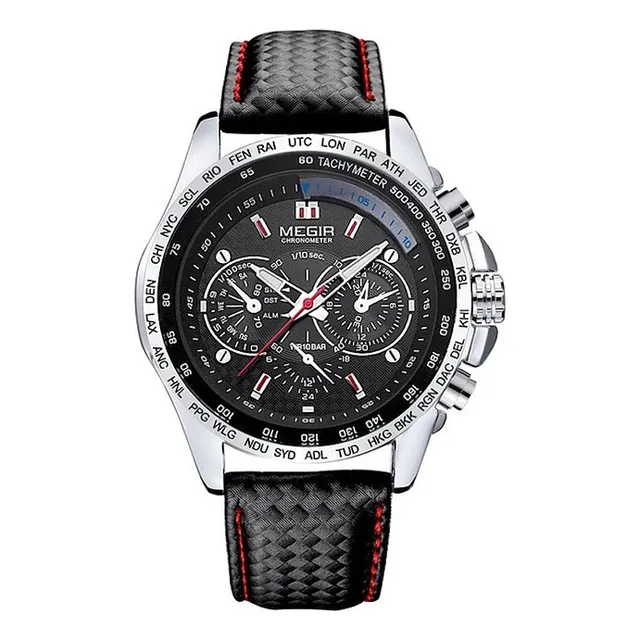 Reloj Casual Megir M-1010 Caballero Correa De Cuero Negro Fn