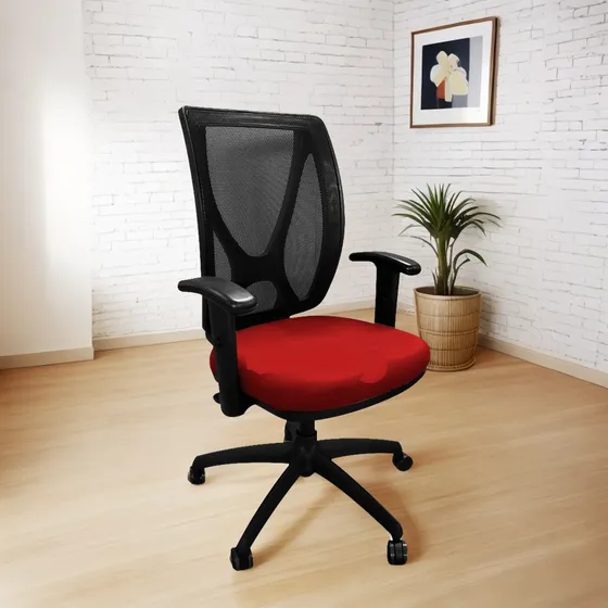 Sillon Ergonómico Ejecutivo Alma Oficina Mecanismo Syncron Color Tela Rojo