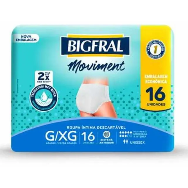 Roupa Íntima Bigfral Moviment  P/m Ou G/xg Com 16 Unidades