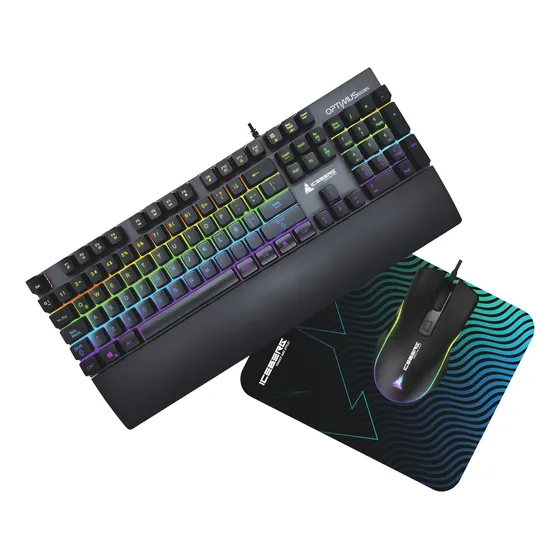 Combo Teclado Y Mouse Iceberg Optimus Mk12 Mecánico Rgb Pad Mouse Negro Teclado Negro