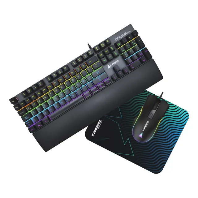 Combo Teclado Y Mouse Iceberg Optimus Mk12 Mecánico Rgb Pad Mouse Negro Teclado Negro