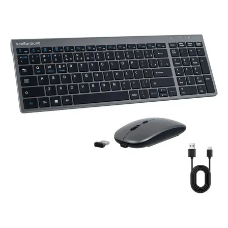 Kit Teclado e Mouse Sem Fio Recarregável Tekmeasure ABNT2 Bluetooth 2.4G Para Trabalho e Estudo