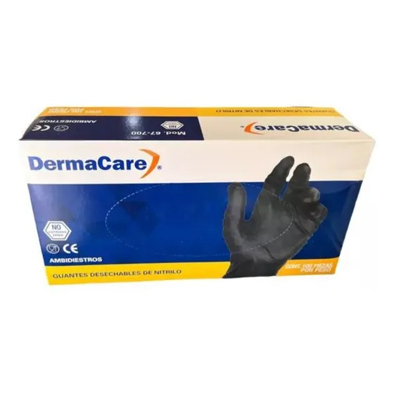 Guante Nitrilo Negro, No Esteril, Caja 100 Piezas, Dermacare Color Negro Talla XL