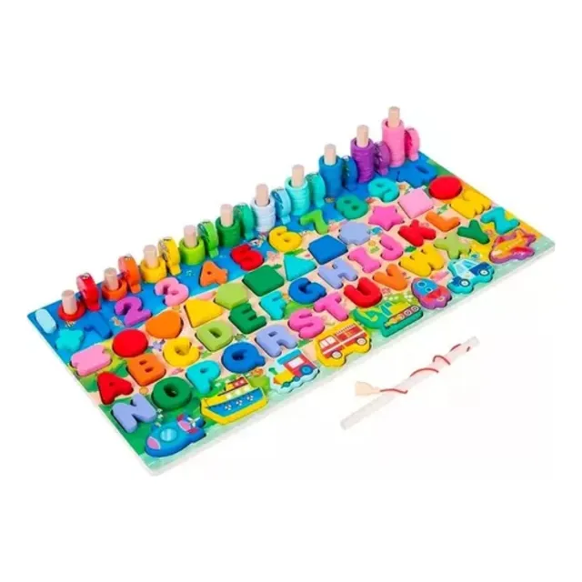 Juego Encastre Ábaco Madera Pesca Números Autos Didáctico