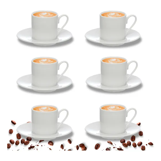 Jogo Xícaras Café Brancas Com Pires 12 Peças Porcelana 90ml