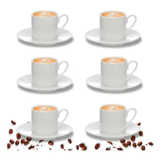 Jogo XĂcaras CafĂ© Brancas Com Pires 12 Peças Porcelana 90ml Jogo XĂcaras CafĂ© Brancas Com Pires 12 Peças Porcelana 90ml