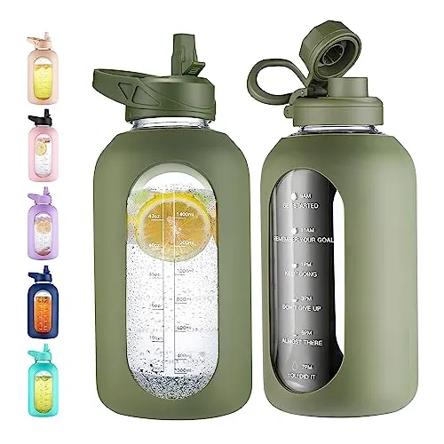 Civago 32 Oz Botella De Agua De Cristal Con Paja Y Z5j99