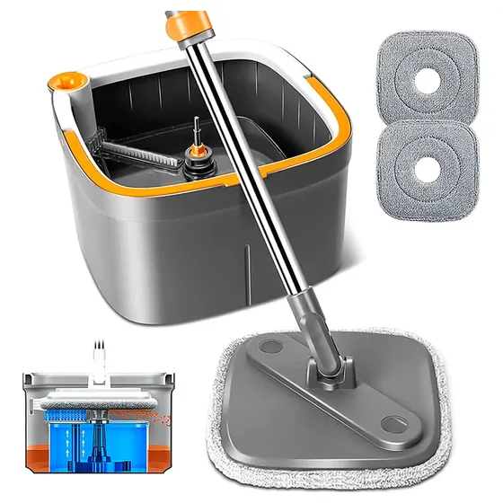 Juego De Trapeador Giratorio Y Cubo Con Sistema De Agua