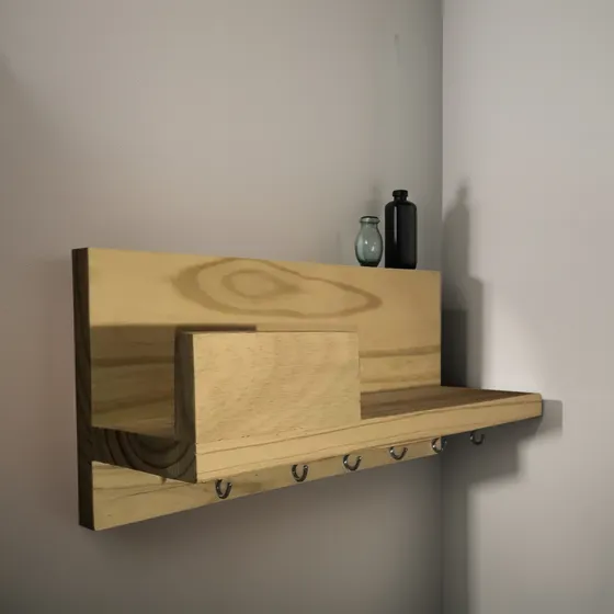 Estante + 5 Llaveros Organizador Repisa De Madera + Calidad
