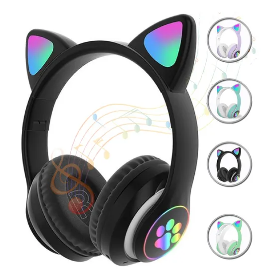 Fone De Ouvido Bluetooth Orelha Gatinho Infantil Led Sem Fio
