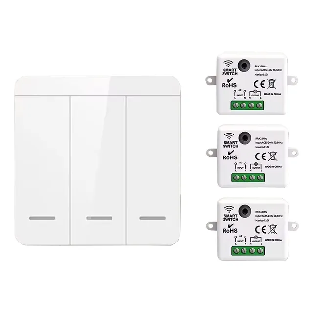 Interruptor Triple Inalámbrico Pared 220v 10a 3 Receptores