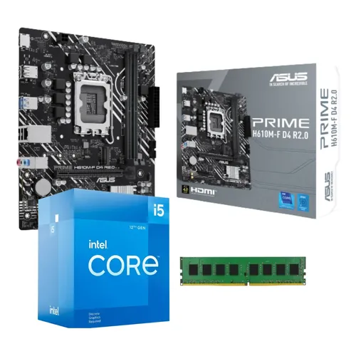 Kit Processador Intel Core i5 12400F + Placa Mãe H610M + 16GB DDR4