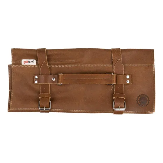 Bolso Porta 5 Cuchillos Grilltech Cuero Cocina + Grabado Color Café