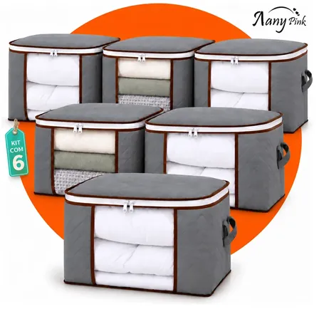 Kit 6 Sacos Edredom Organizadores Guarda Roupa Dobrável Nylon Cobertor Roupa De Cama Travesseiro Organizador Multiuso Com Zíper Alça Reforçada Para Closet Armário Mudança E Armazenamento - Nany Pink