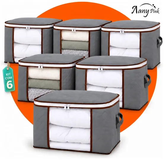 Kit 6 Sacos Edredom Organizadores Guarda Roupa Dobrável Nylon Cobertor Roupa De Cama Travesseiro Organizador Multiuso Com Zíper Alça Reforçada Para Closet Armário Mudança E Armazenamento - Nany Pink