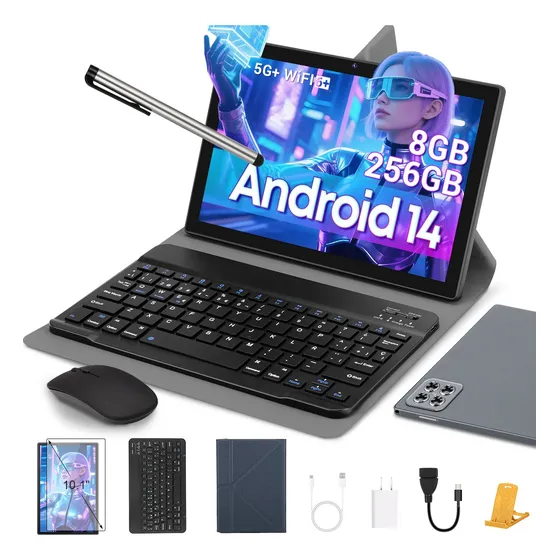 Tablet Android 14 10.1 8gb Ram 256gb Sim Funda Mouse Teclado