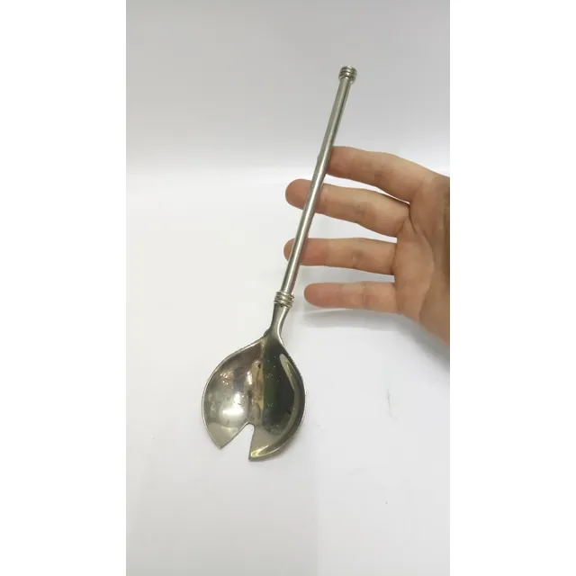 Cuchara Ensaladera Antigua Bronce Baño Plata 