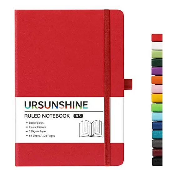 Cuaderno De Notas Rayado - Tapa Dura, Papel Grueso, Rojo