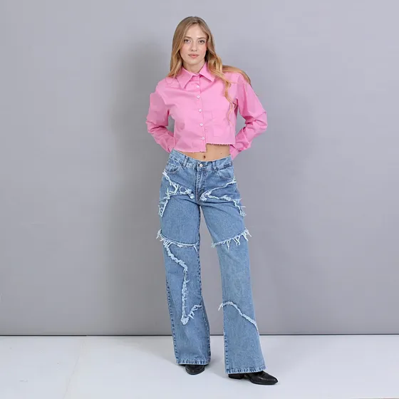 Pantalon Zaira Jeans Wide Leg Mujer Largo Estrella