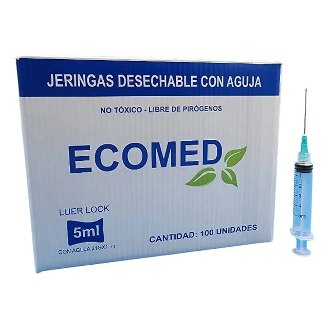 Inyectadora Jeringa 5ml Aguja 21 X 1 1/2 Rosca. Caja X 100