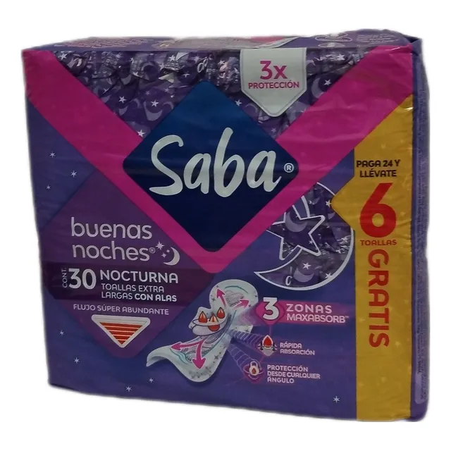Toallas Femeninas Saba Buenas Noches Pack C 30 Piezas