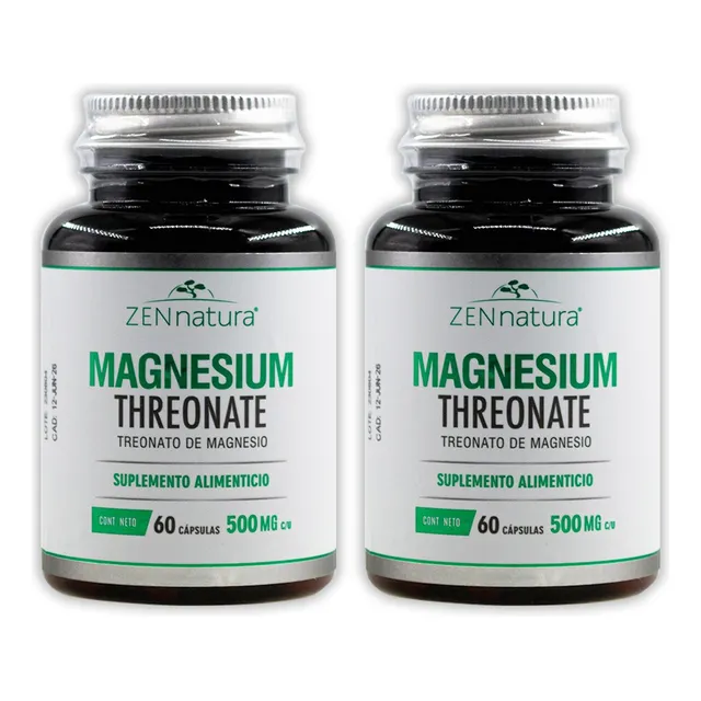 2 Frascos L-treonato De Magnesio 500 Mg De 60 Cap Zen Natura Sabor Sin sabor
