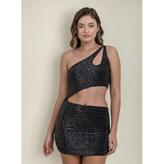 Vestido Mujer Lurex Anclot J&j Brillos Escote Noche Fiesta