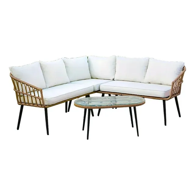 Juego De Sala De Esquina Para Jardin De Rattan Sintetico